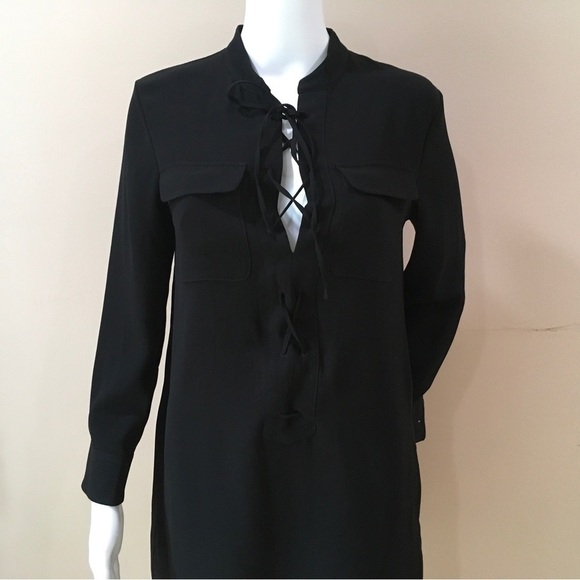 Theory jullitah admiral crepe Shirtdress lace up long sleeve mini black size 2 - Picture 4 of 7